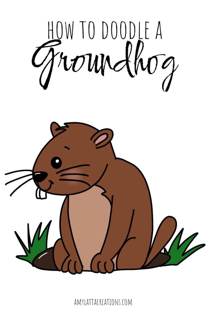 Image contains a cartoon groundhog popping out of its burrow, with the text “How to Doodle a Groundhog."