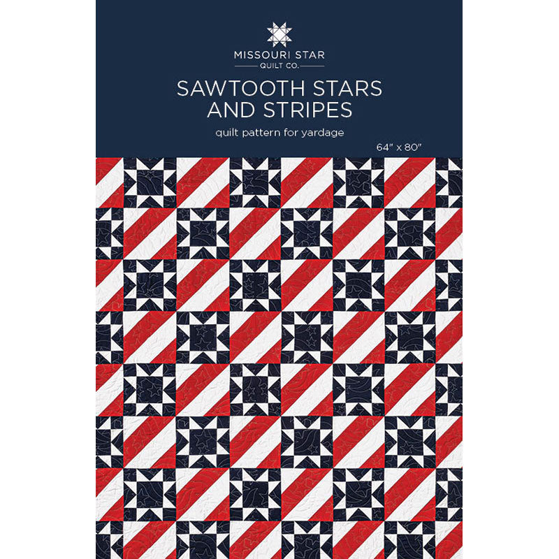 Image is the cover of a patriotic digital quilt pattern called Stars and Stripes from Missouri Star Quilt Company.